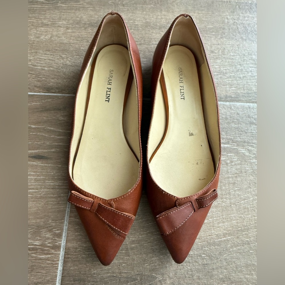 Sarah Flint Natalie Bow Flat in Saddle Brown Leather Size 36.5 EU / 6.5 US